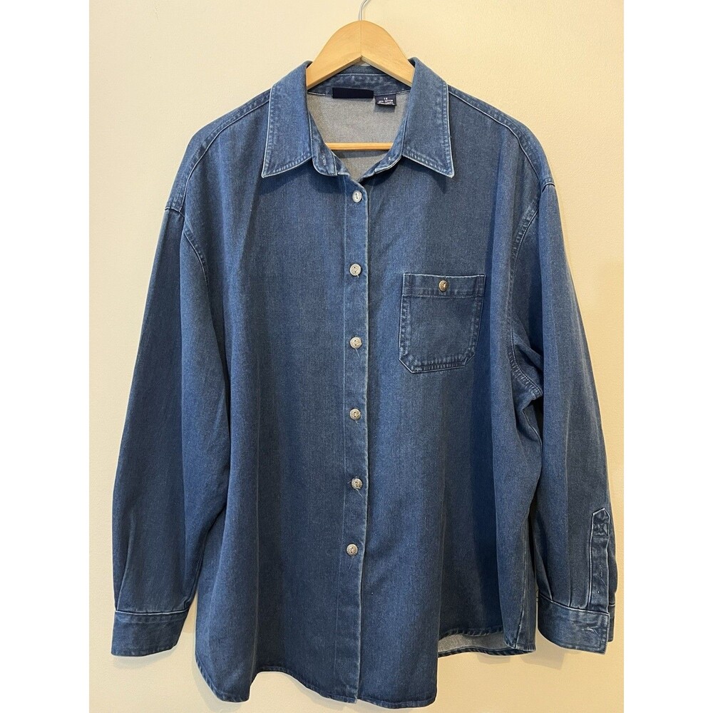 Kim Rogers Sports Plus Women Long Sleeve Button-Up Casual Denim Shirt/Jacket  1X